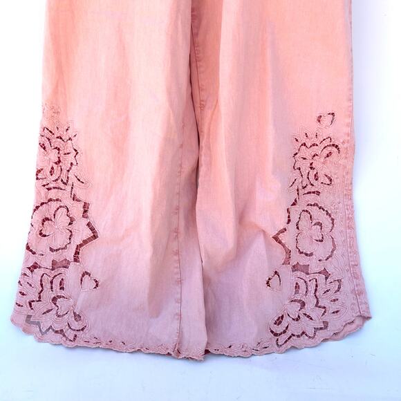 Free People Leighton Wide Leg Jumpsuit Pink Cotton Lace Overalls Denim Small - Picture 9 of 14
